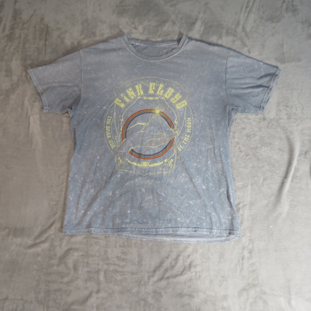 Pink Floyd Dark Side of the Moon Acid Wash Graphic T-Shirt Mens Medium Blue Grey